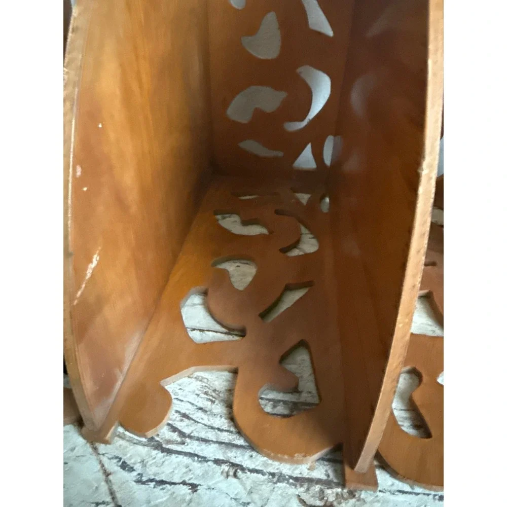 Vintage Handmade Wooden Corner Shelf Fretwork Scrollwork Wall Hanging 4 Tier